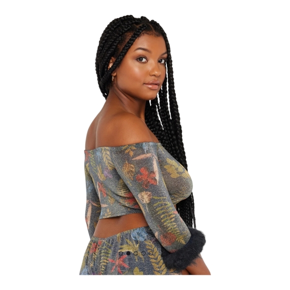 SAVAGE X FENTY TROPHY WIFE CHEEKY SLEEP SHORT & CROP TOP SET ISLAND PRINT SZ L - Picture 9 of 15